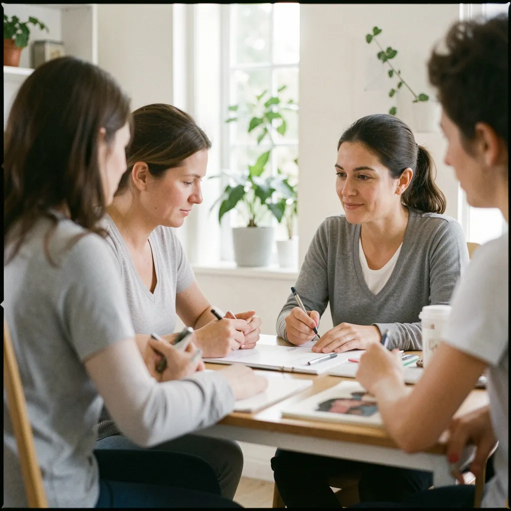 Two people seated at a small table in a professional setting
